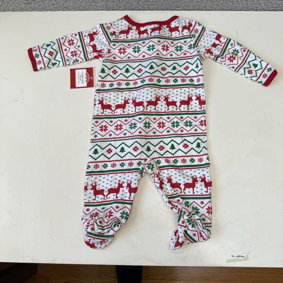Baby Girl Boy CHRISTMAS FOOTED PAJAMAS White Red Green REINDEER Snowflake 0-3 MO - Picture 6 of 7